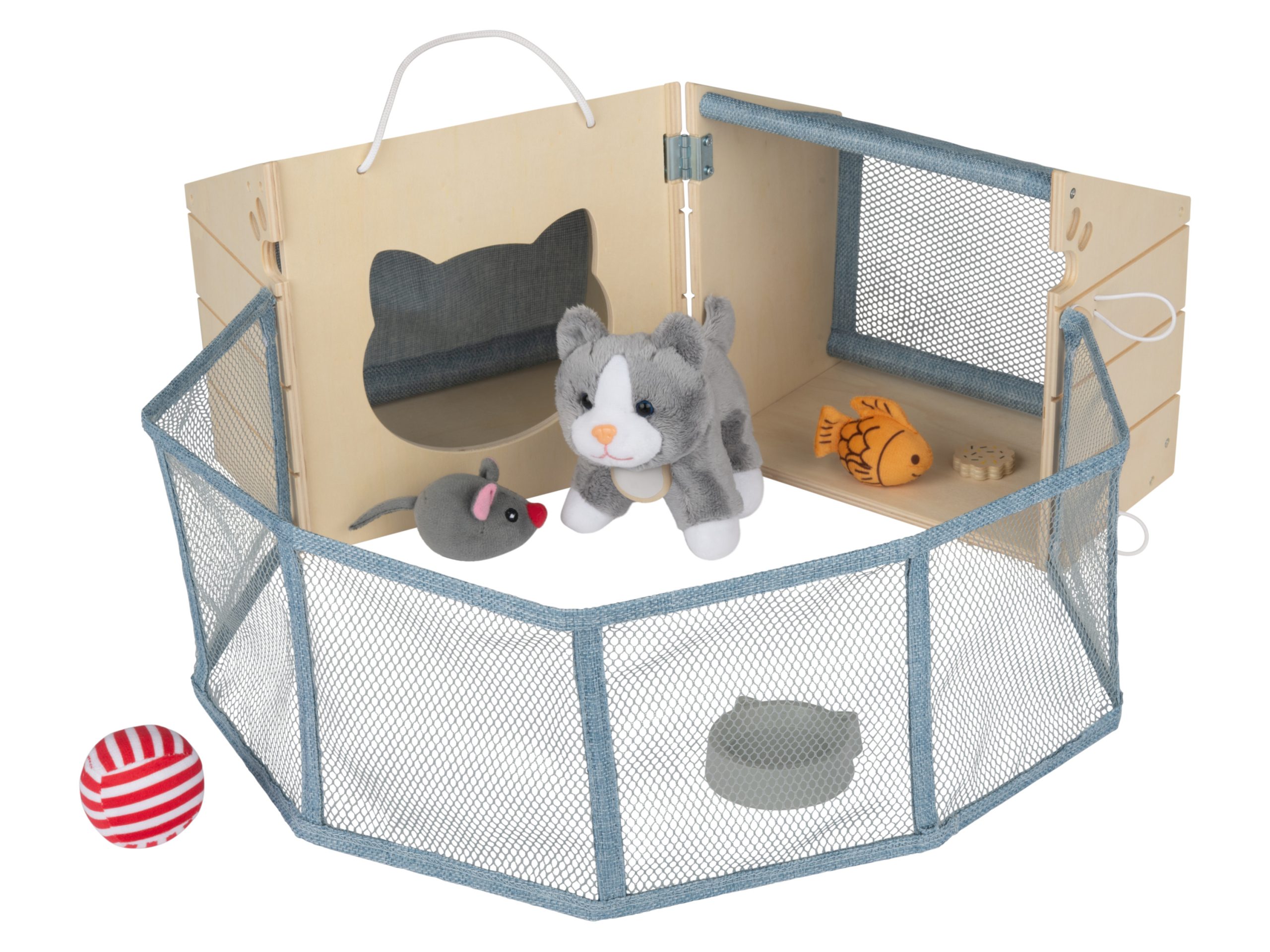 Playtive Houten speelset met pluche dieren (Kattenhuis) (4335754089084)