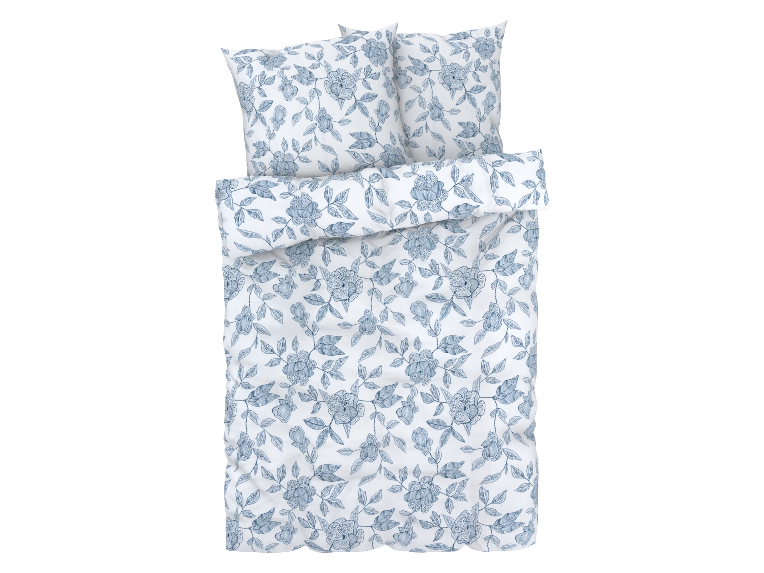 LIVARNO home Satijnen dekbedovertrek 240 x 220 cm (bloemen blauw/wit) (4052916417782)