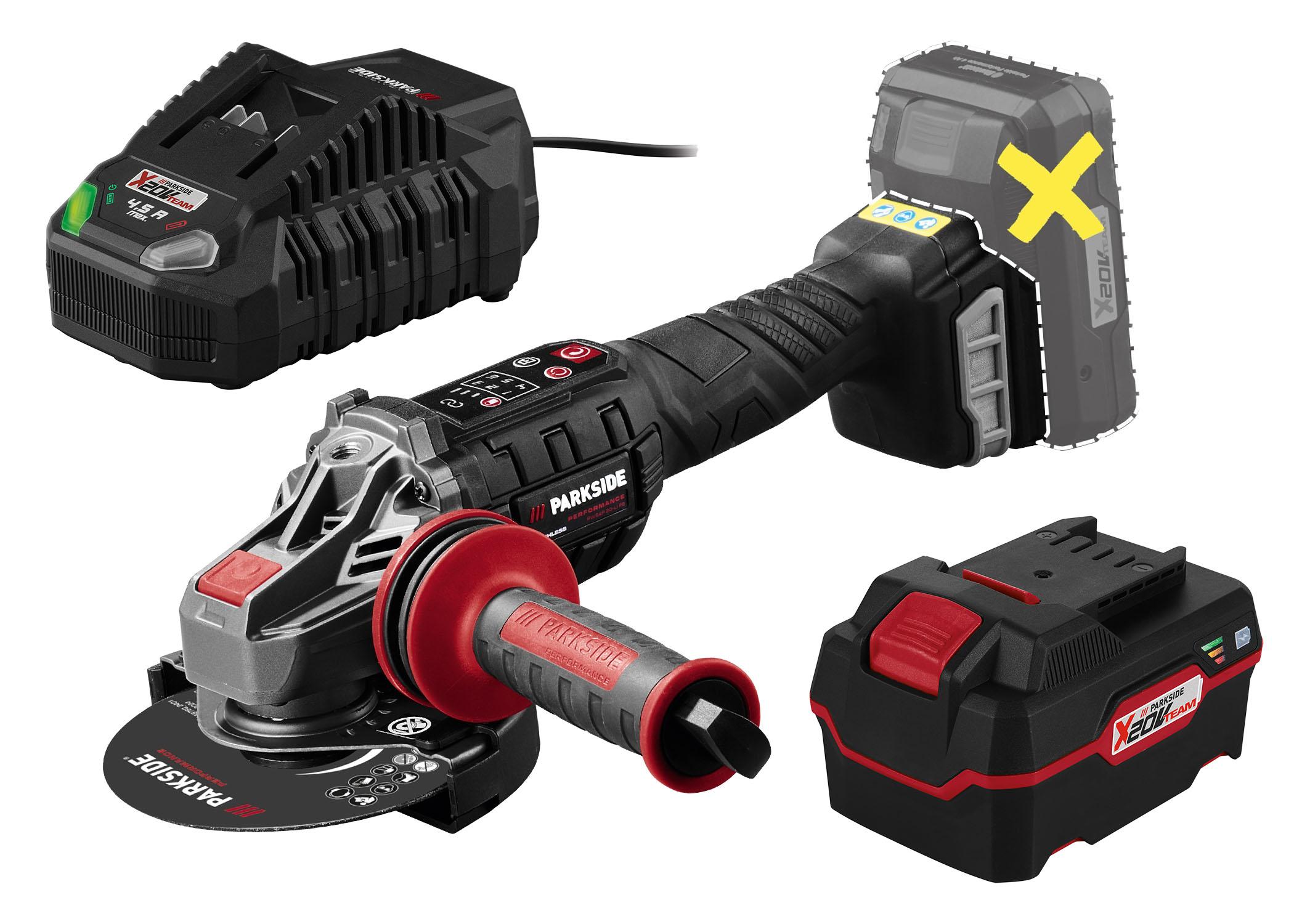 PARKSIDE PERFORMANCE Accu-haakse slijper 20 V met accu en lader (0000800011862)