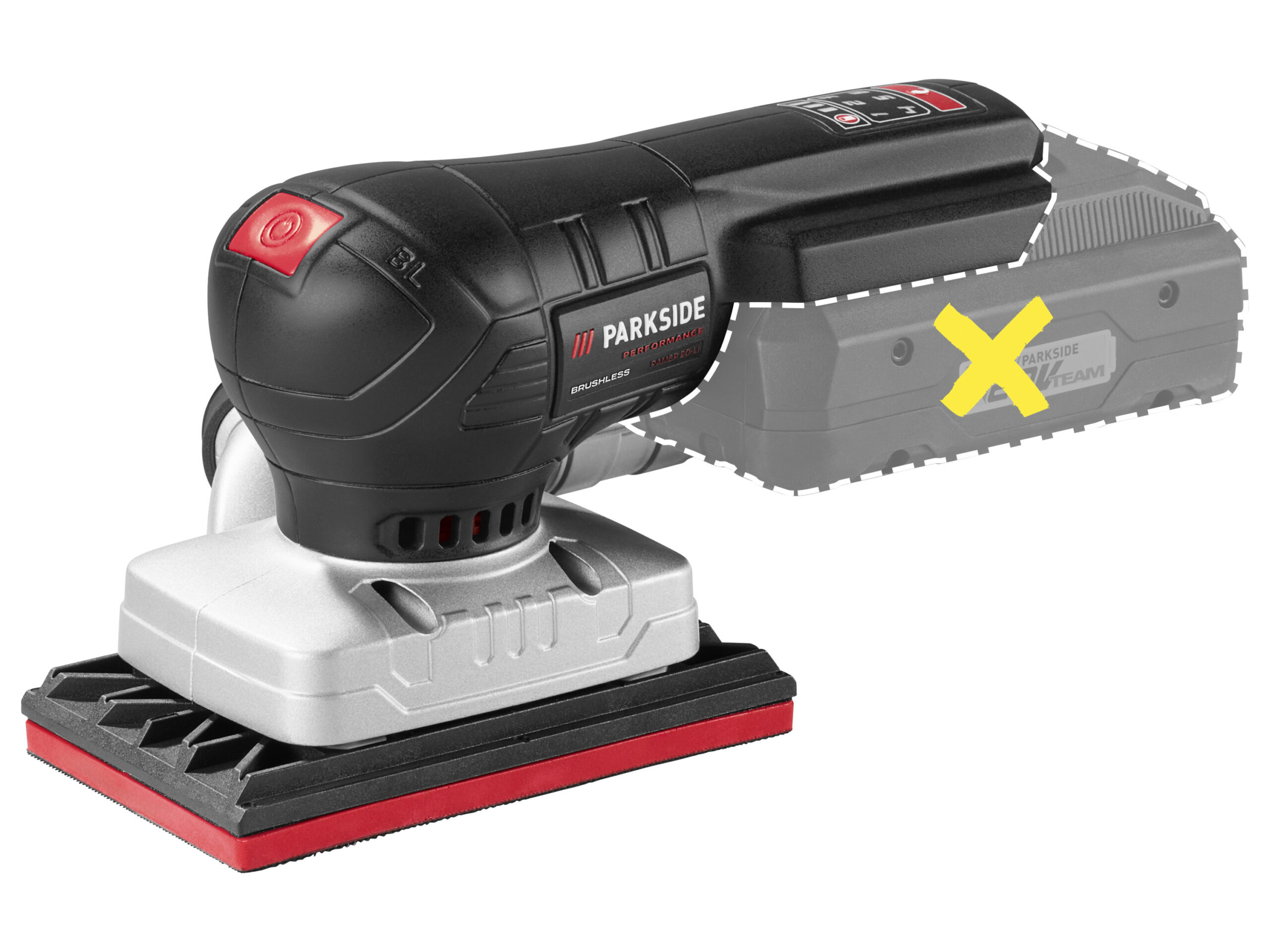 PARKSIDE PERFORMANCE Accu-vlakschuurmachine of -excentrische schuurmachine 20 V zonder accu en lader (20V accu-vlakschuurmachine) (4052916814208)