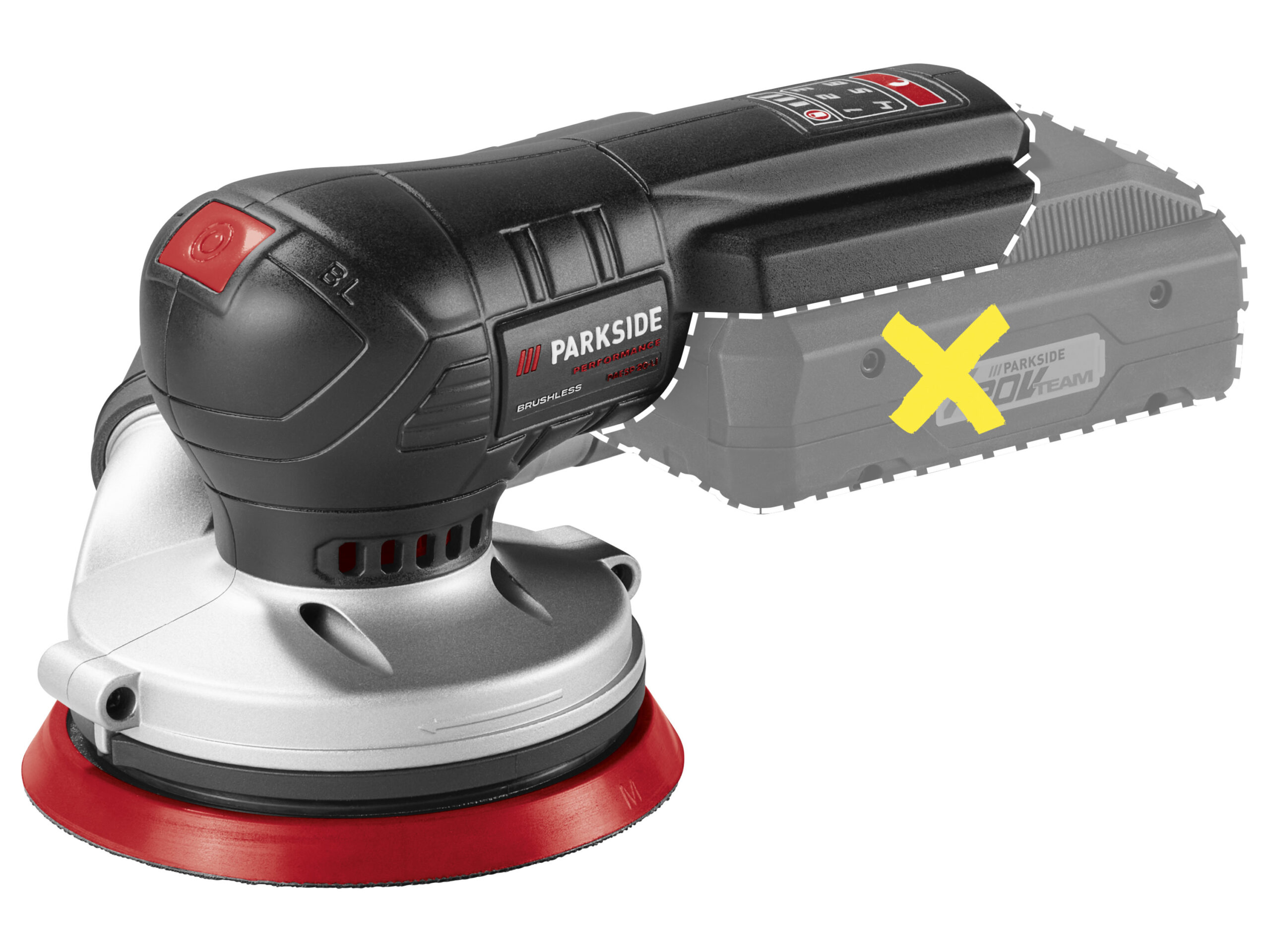 PARKSIDE PERFORMANCE Accu-vlakschuurmachine of -excentrische schuurmachine 20 V zonder accu en lader (20V accu-excentrische schuurmachine) (4052916814215)