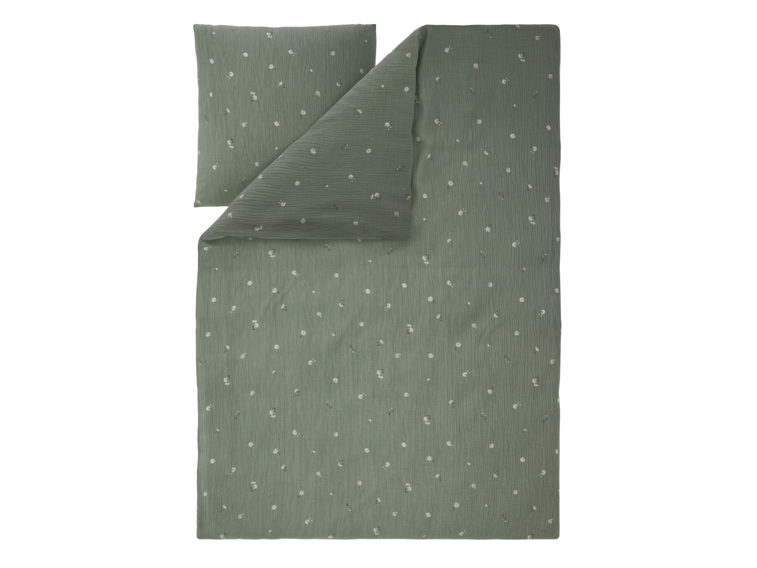 LIVARNO Mousseline dekbedovertrek 140 x 200 cm (Bloemen/groen) (4054599251790)