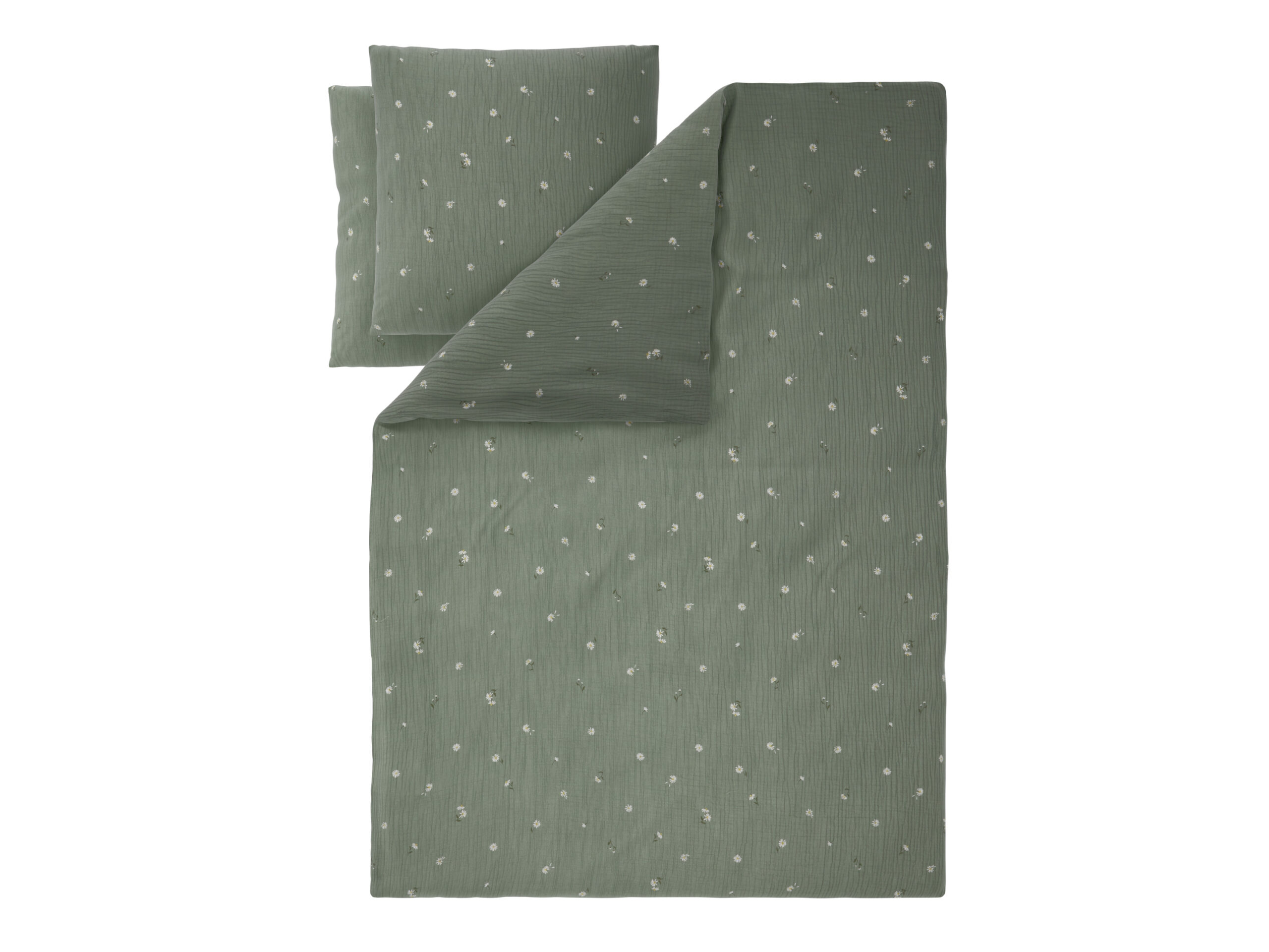 LIVARNO Mousseline dekbedovertrek 200 x 200 cm (Bloemen/groen) (4054599252155)