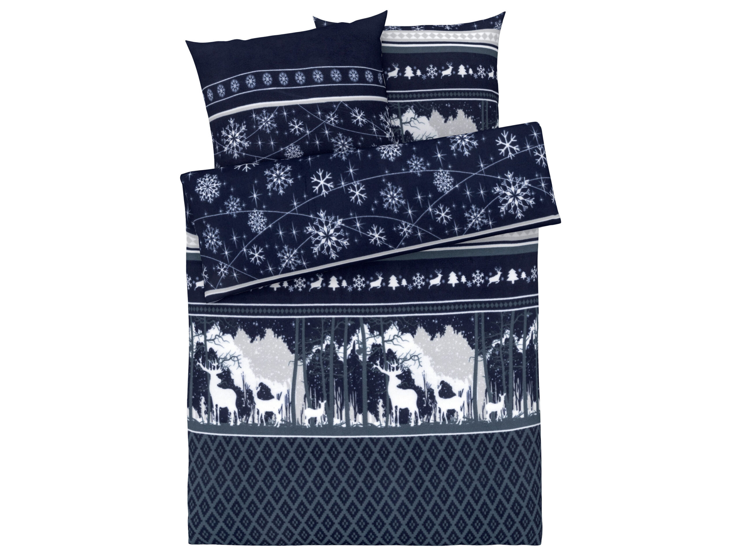 LIVARNO home Fleece dekbedovertrek 200 x 200 cm (Donkerblauw/wit/hert) (4055334269353)