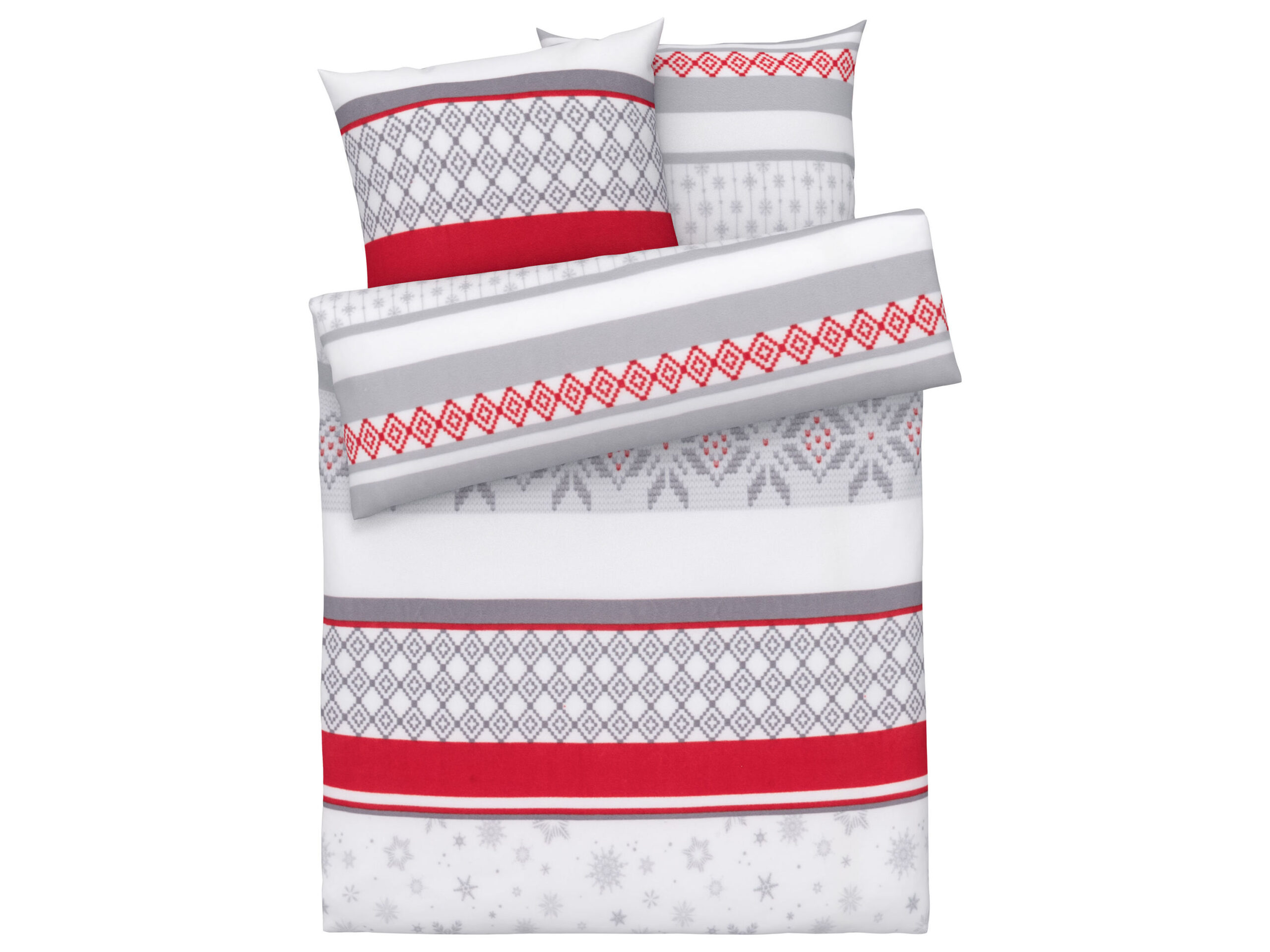 LIVARNO home Fleece dekbedovertrek 200 x 200 cm (Grijs/wit/rood/sneeuwvlokken) (4055334269469)
