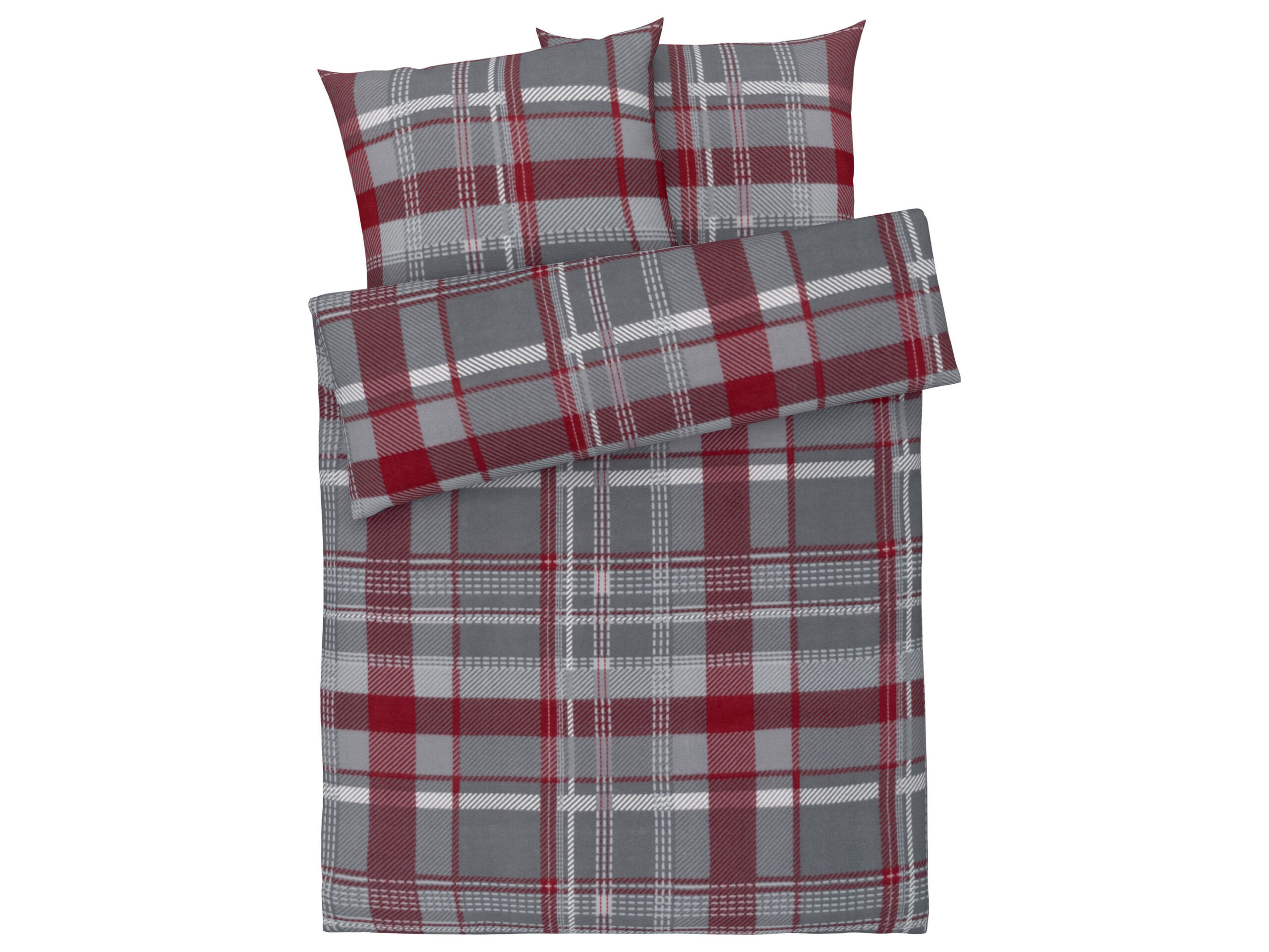 LIVARNO home Fleece dekbedovertrek 200 x 200 cm (Rood/grijs/geruit) (4055334269575)