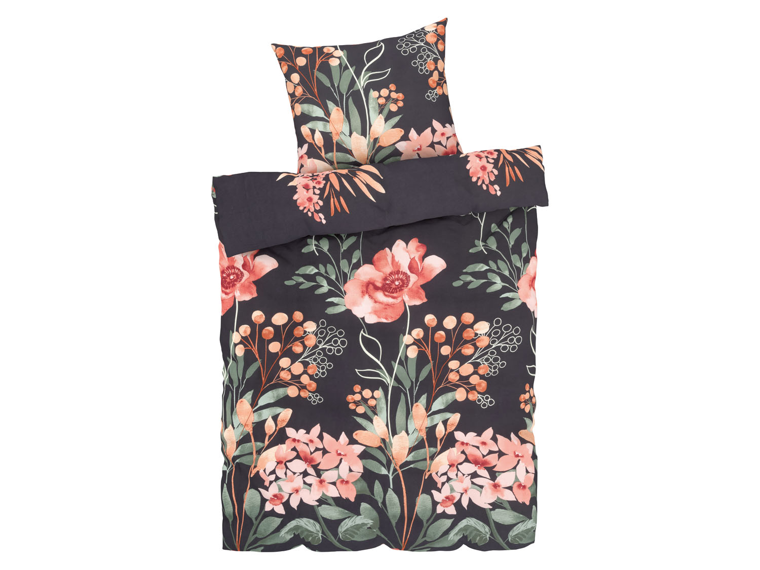 LIVARNO home Satijnen dekbedovertrek 140 x 200 cm (Zwart/bloemen) (4055332090492)