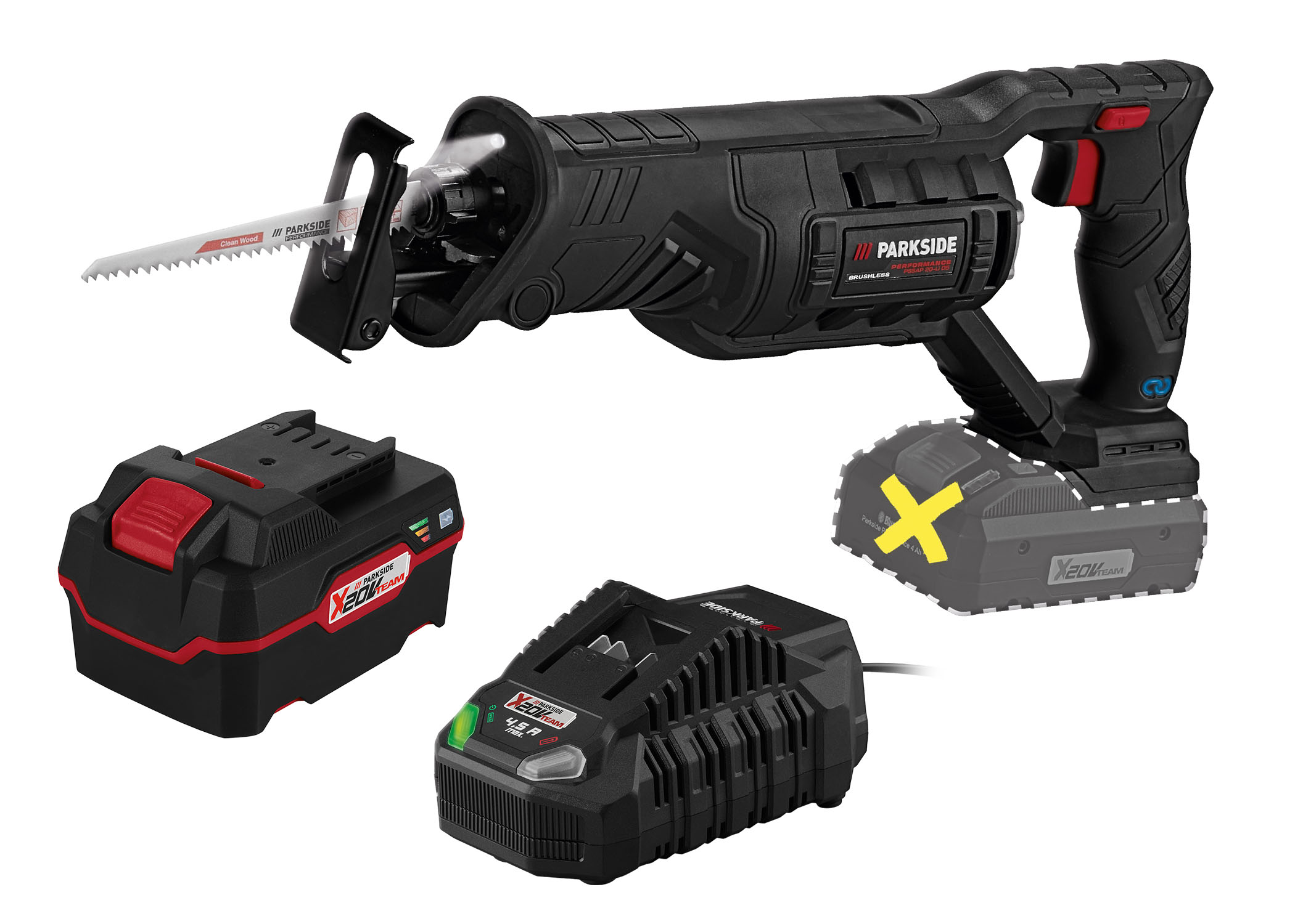 PARKSIDE PERFORMANCE Accu-reciprozaag 20 V met 4 Ah accu en 4,5 A lader