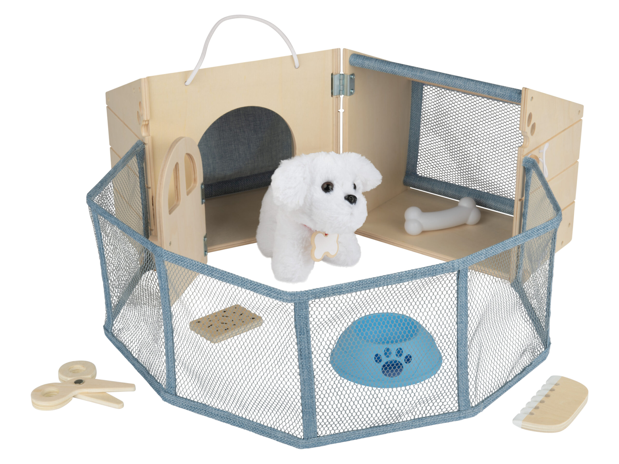 Playtive Houten speelset met pluche dieren (Hondenhok) (4335754089077)