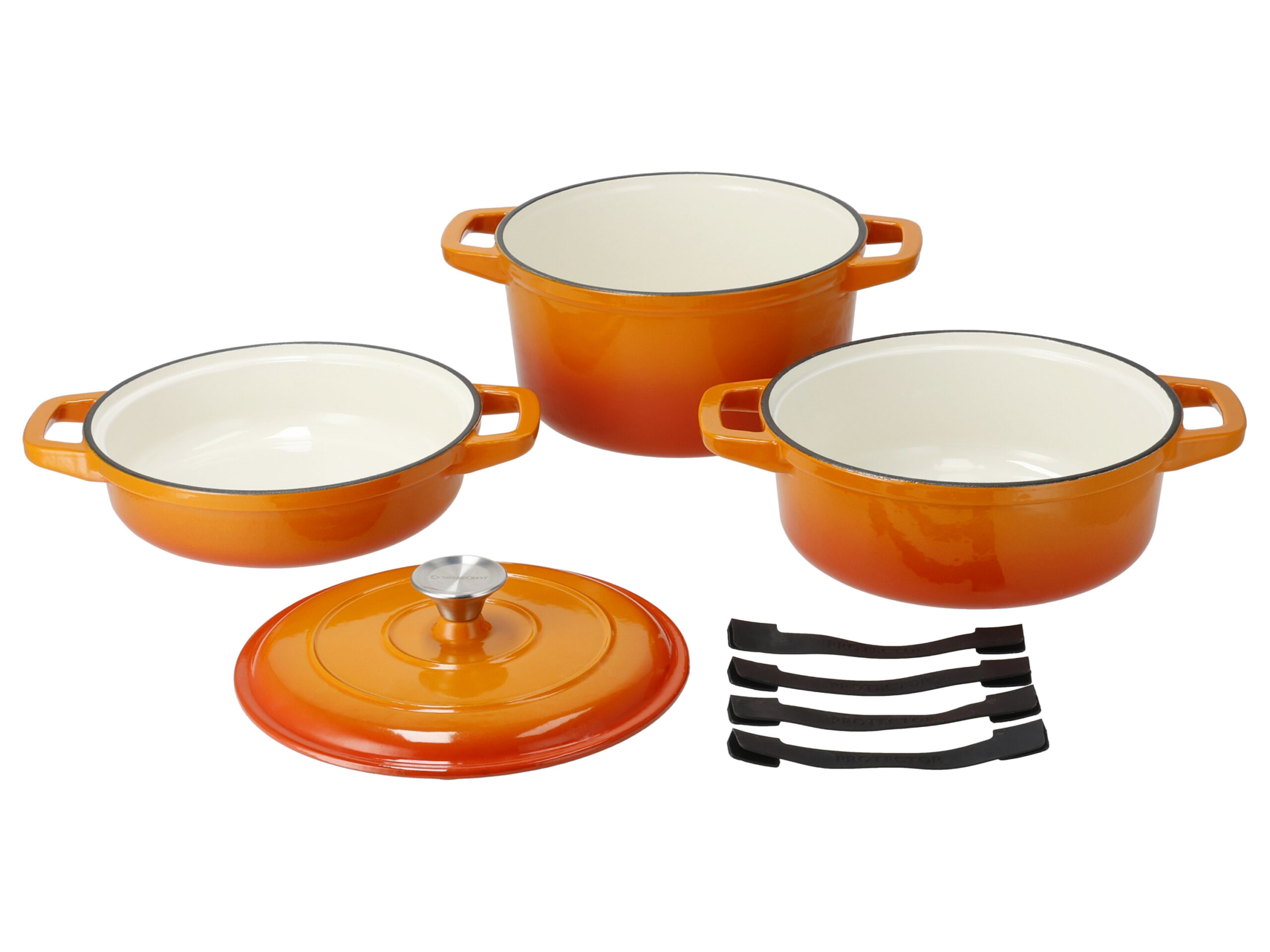 SILVERCREST Gietijzeren pannenset (Oranje) (4052916659151)