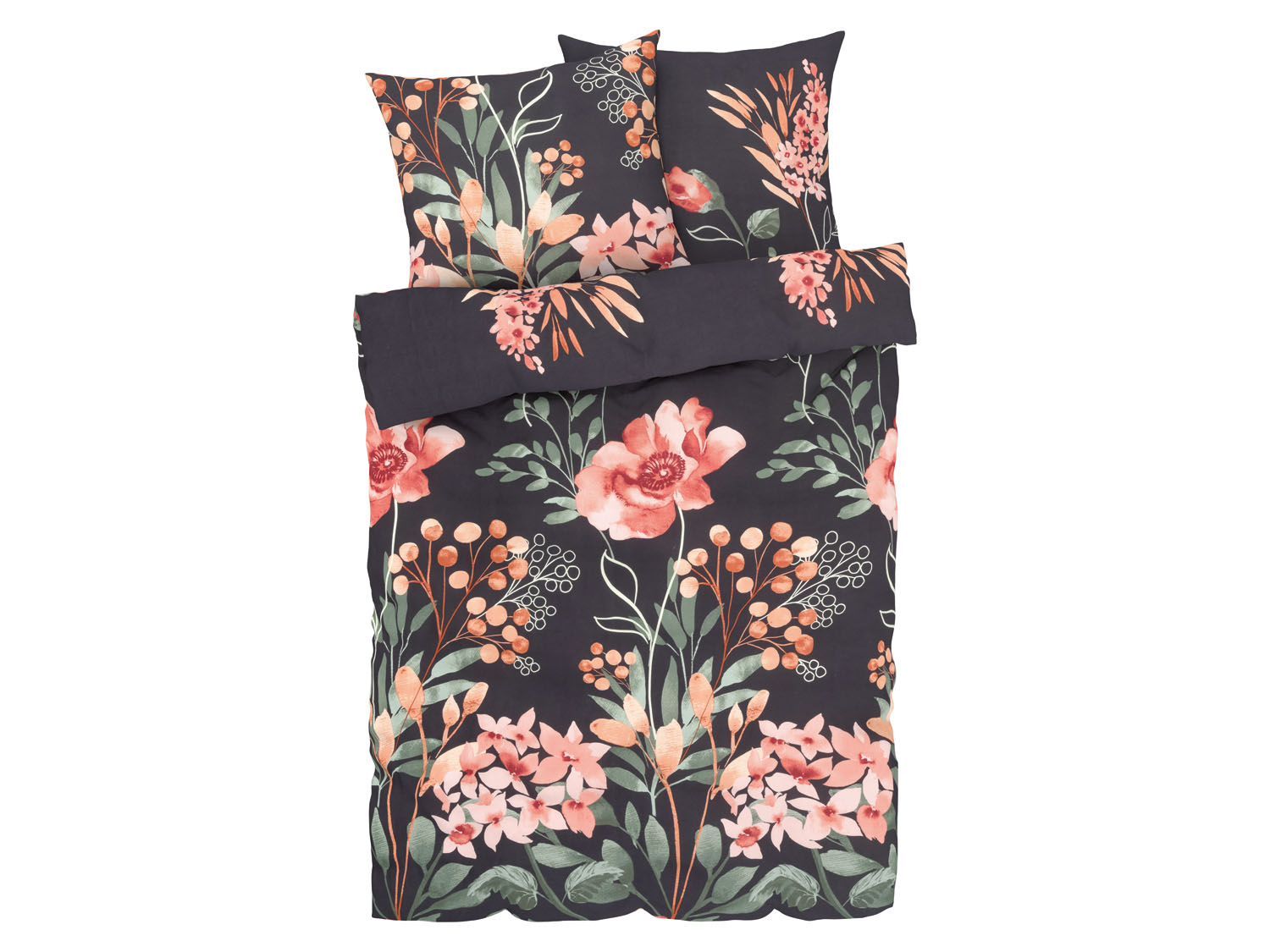 LIVARNO home Satijnen dekbedovertrek 240 x 220 cm (Zwart/bloemen) (4055332091055)