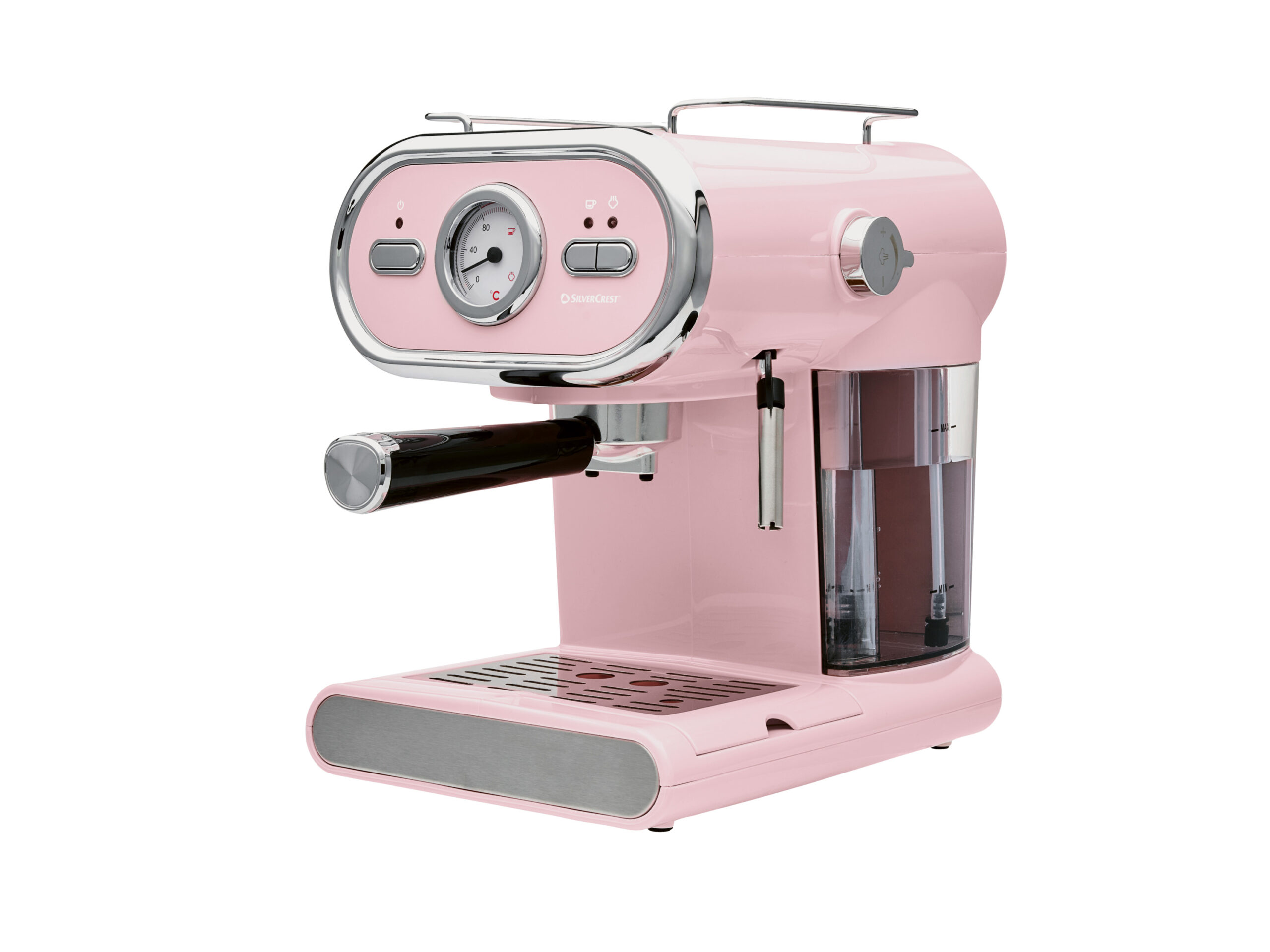 SILVERCREST Piston koffiemachine met stoompijpje, 15 bar, pastelroze (4054599404325)