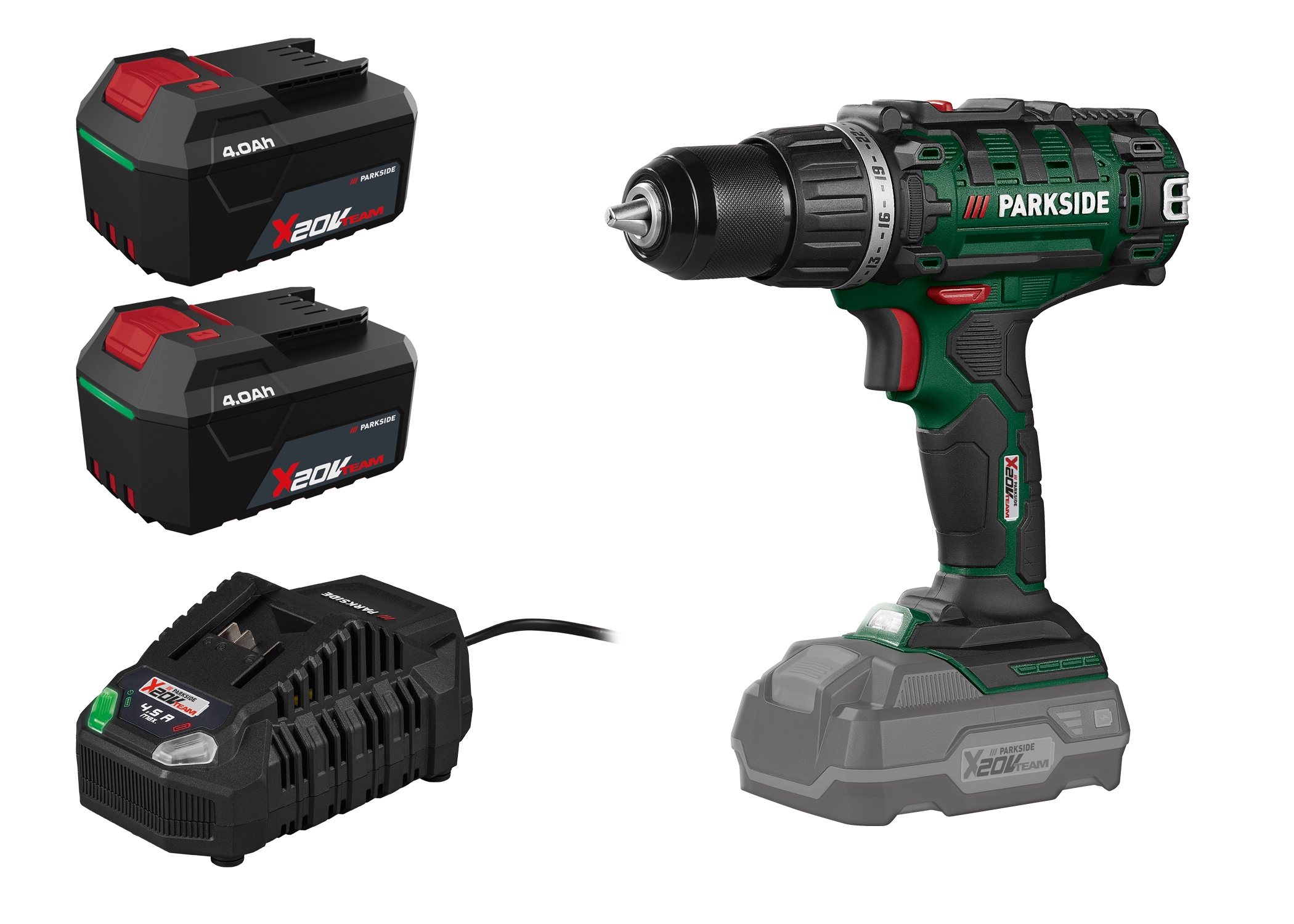 PARKSIDE Accu-schroefboormachine 20 V 45 Nm, met 2 accu's 4 Ah en snellader 4,5 A (0000800014337)