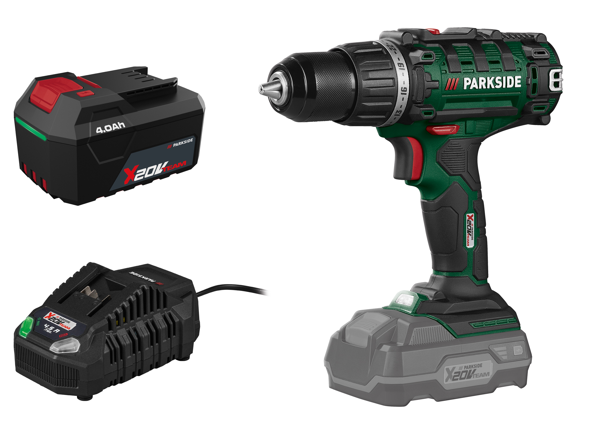 PARKSIDE Accu-schroefboormachine 20 V 45 Nm, met accu 4 Ah en snellader 4,5 A