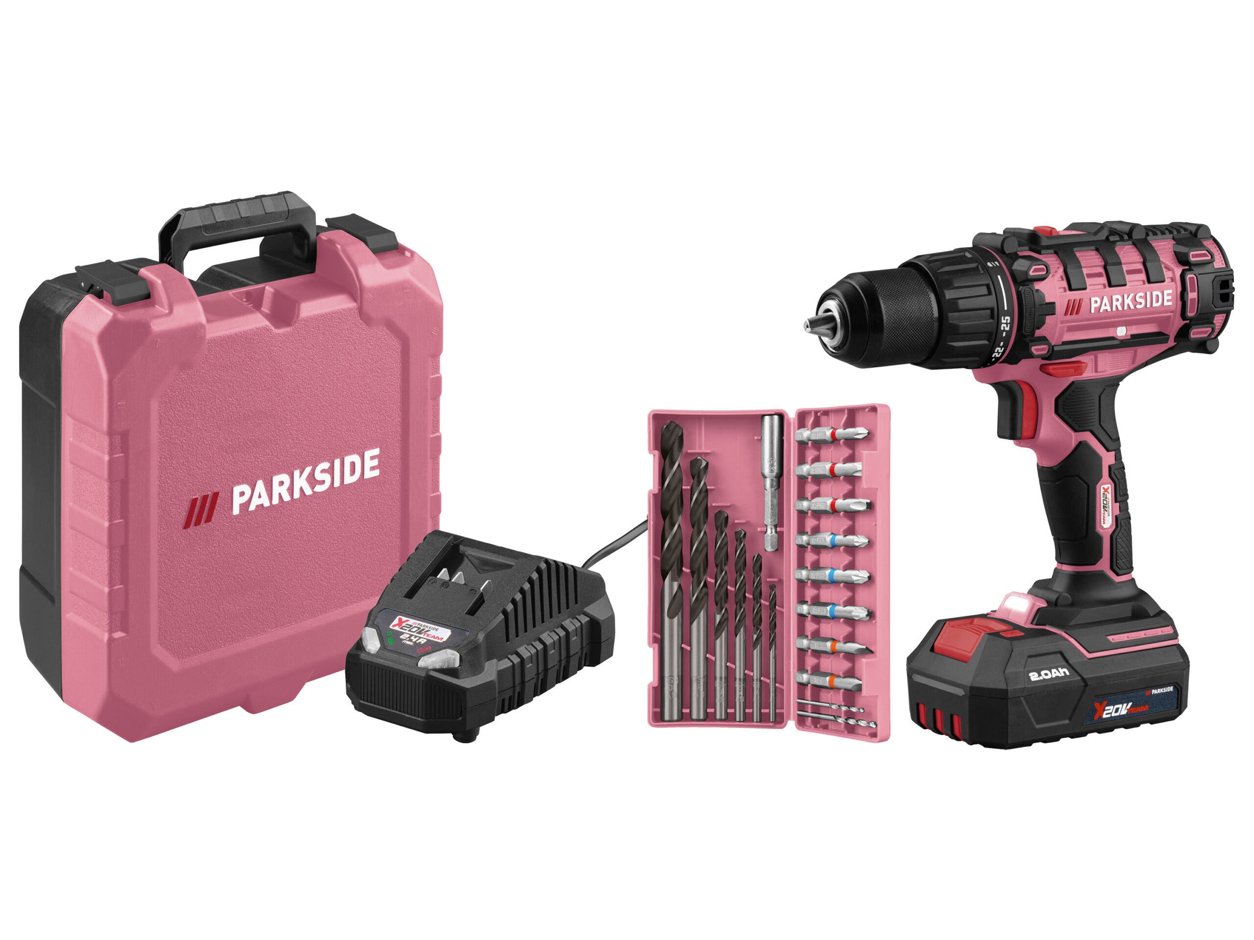 PARKSIDE Accu-schroefboormachine set 20 V met accu en lader, Limited Edition (Roze) (4054599586021)