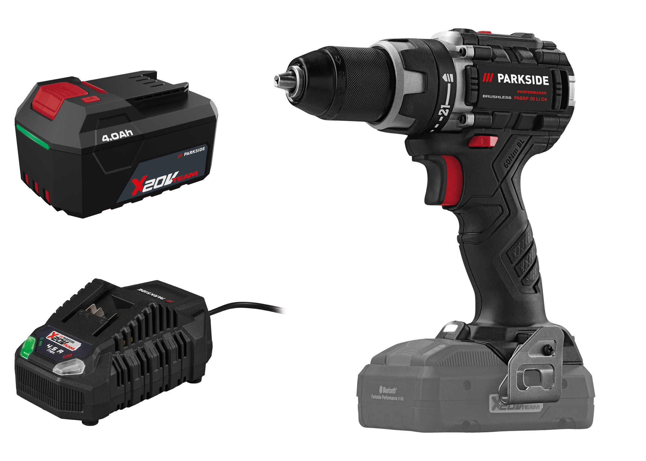 PARKSIDE PERFORMANCE Accu-schroefboormachine 20 V 60 Nm, met accu 4 Ah en snellader 4,5 A (0000800014344)