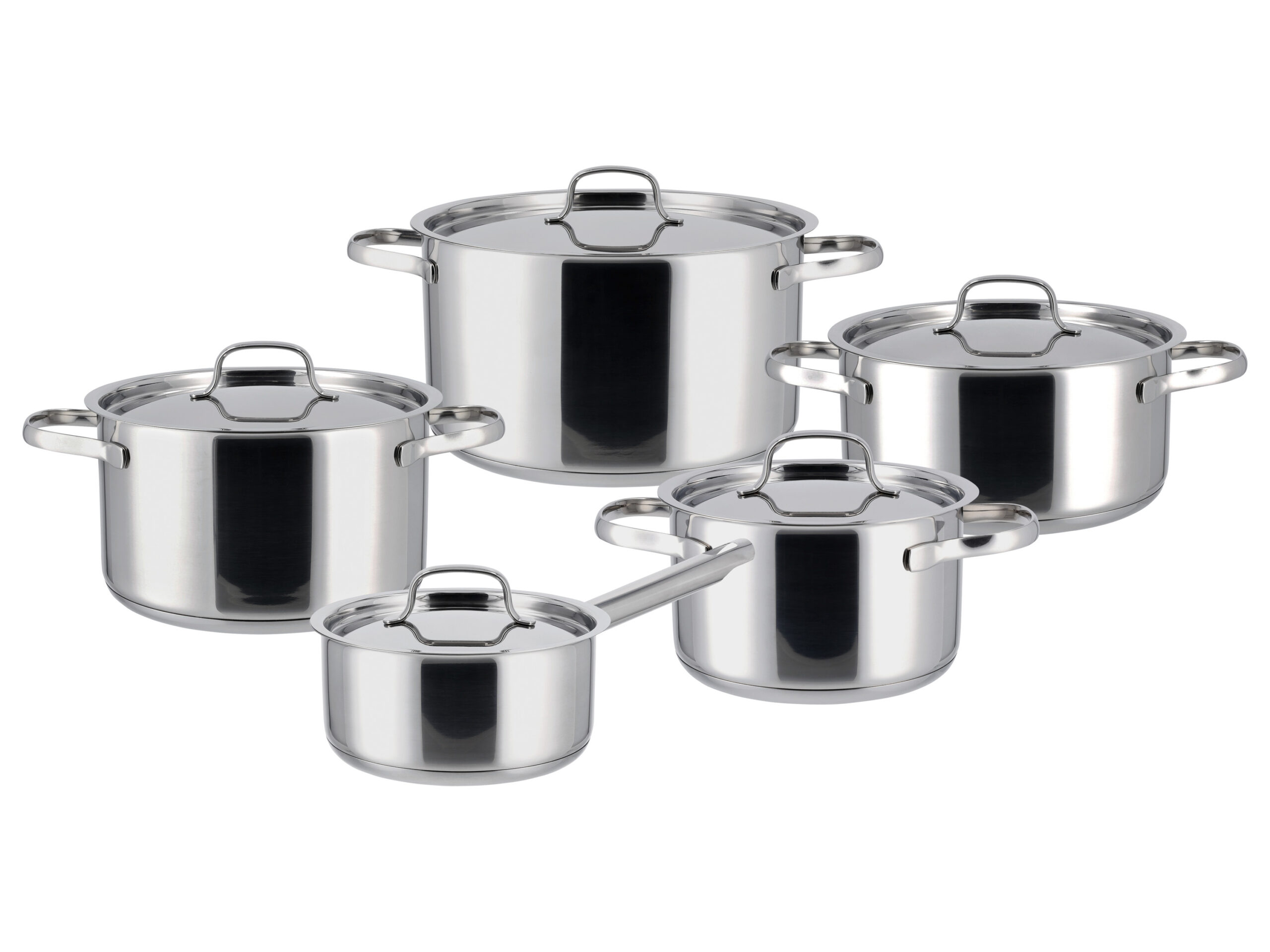 SILVERCREST Set van 5 RVS pannen (RVS deksel) (4052916843116)