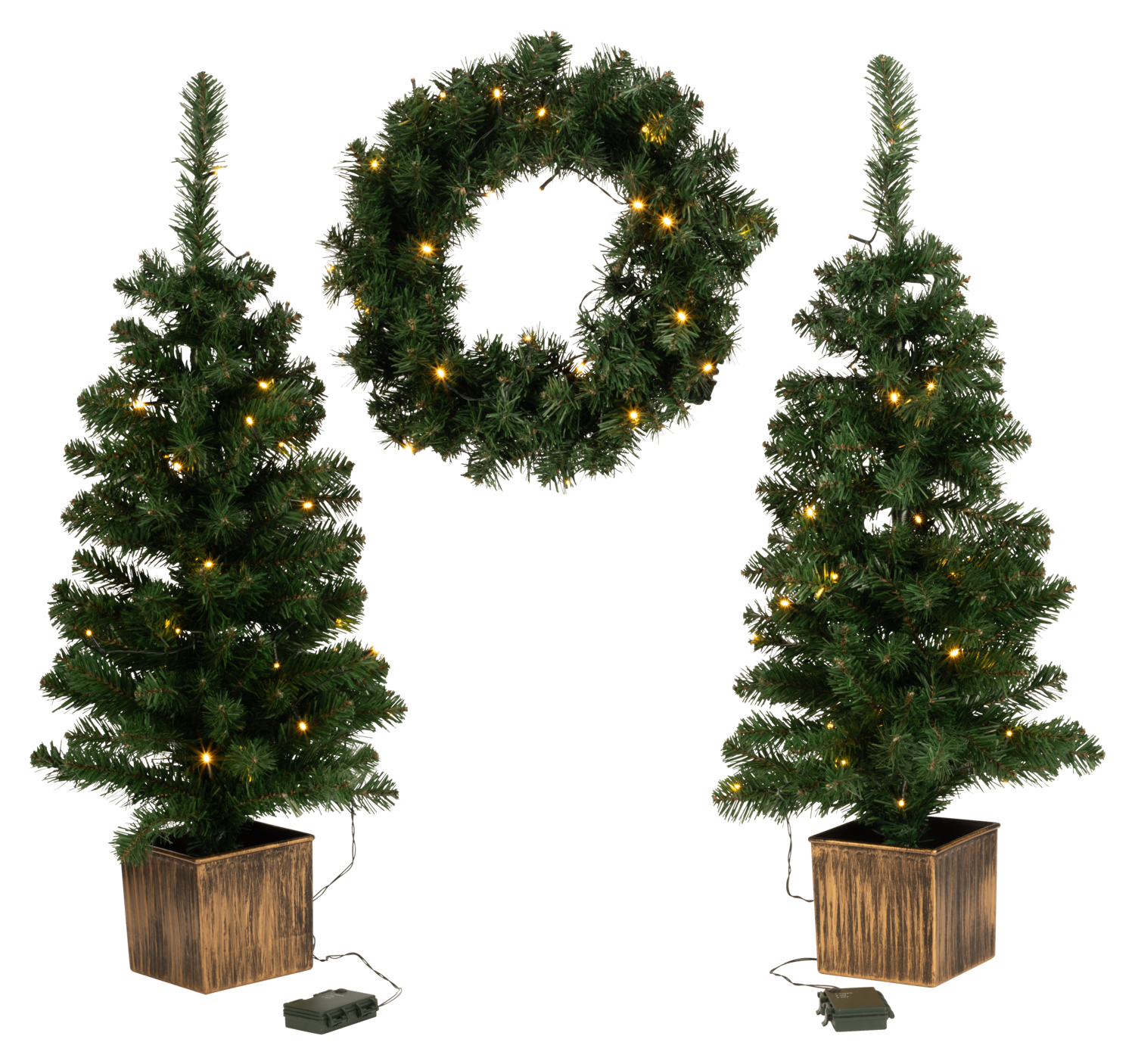LIVARNO Set van 2 LED-kunstkerstbomen en 1 LED-krans, 3-delig (4054599429243)