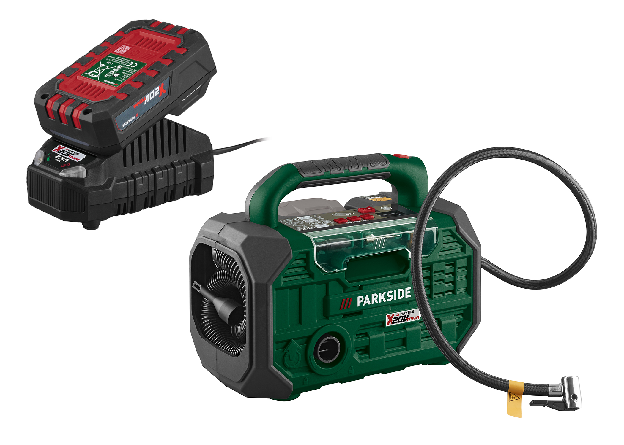 PARKSIDE Accu-compressor en -luchtpomp 20 V, met accu 2 Ah en lader 2,4 A (4052916966563)