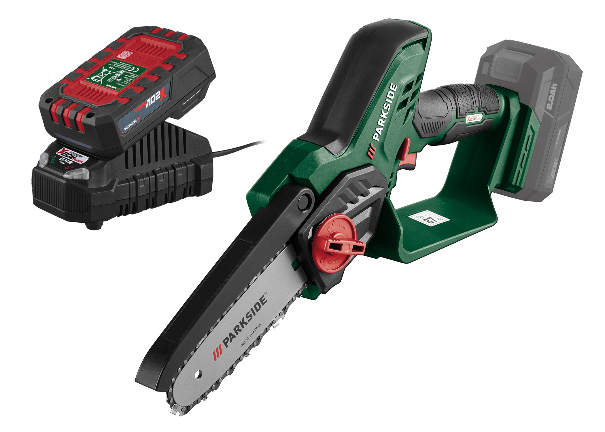 PARKSIDE Mini accu-kettingzaag 20 V, met accu 2 Ah en lader 2,4 A (4054599112176)