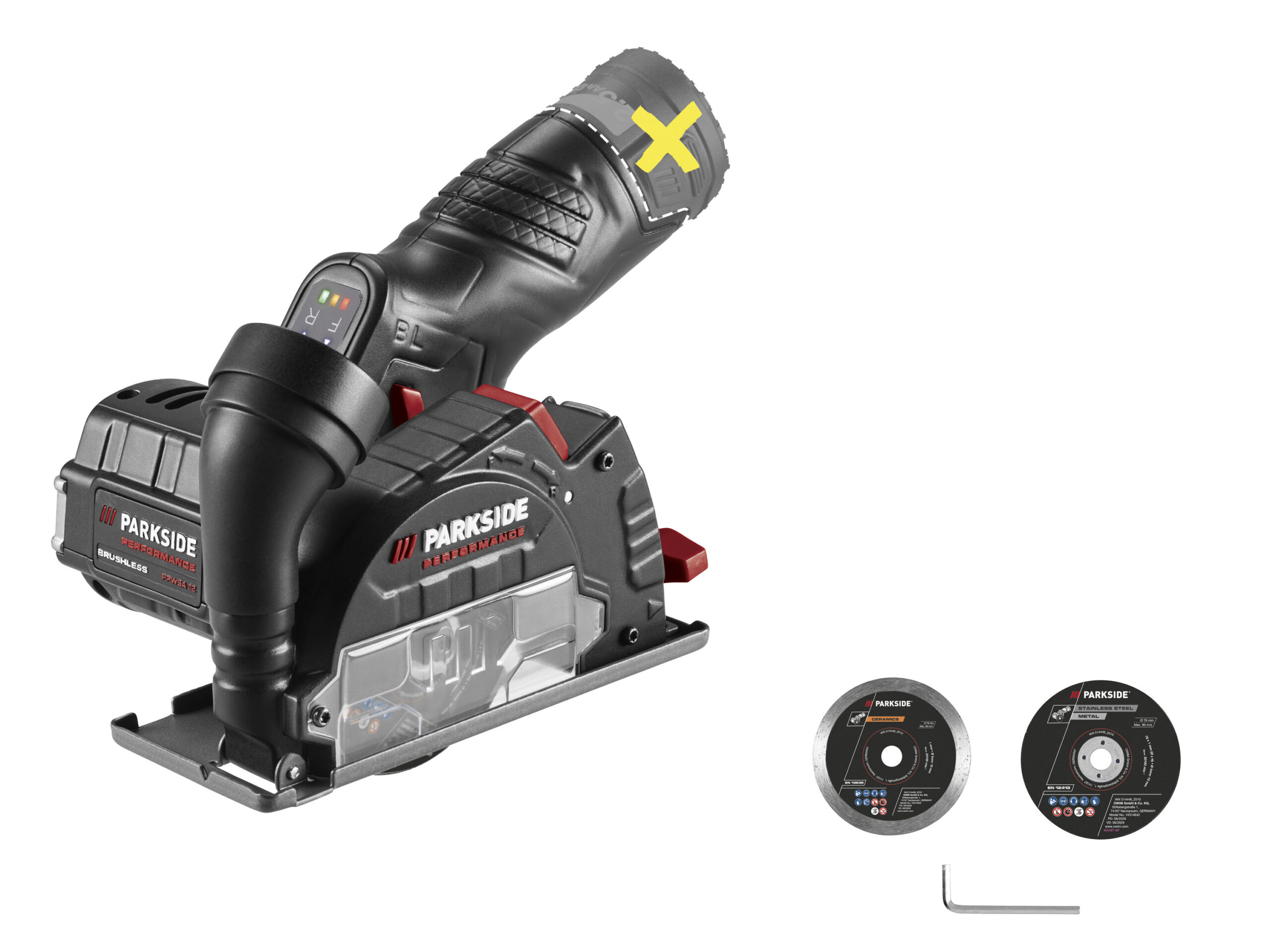 PARKSIDE PERFORMANCE Accu-haakse slijper 12 V, 76 mm, zonder accu en lader (4054599422763)