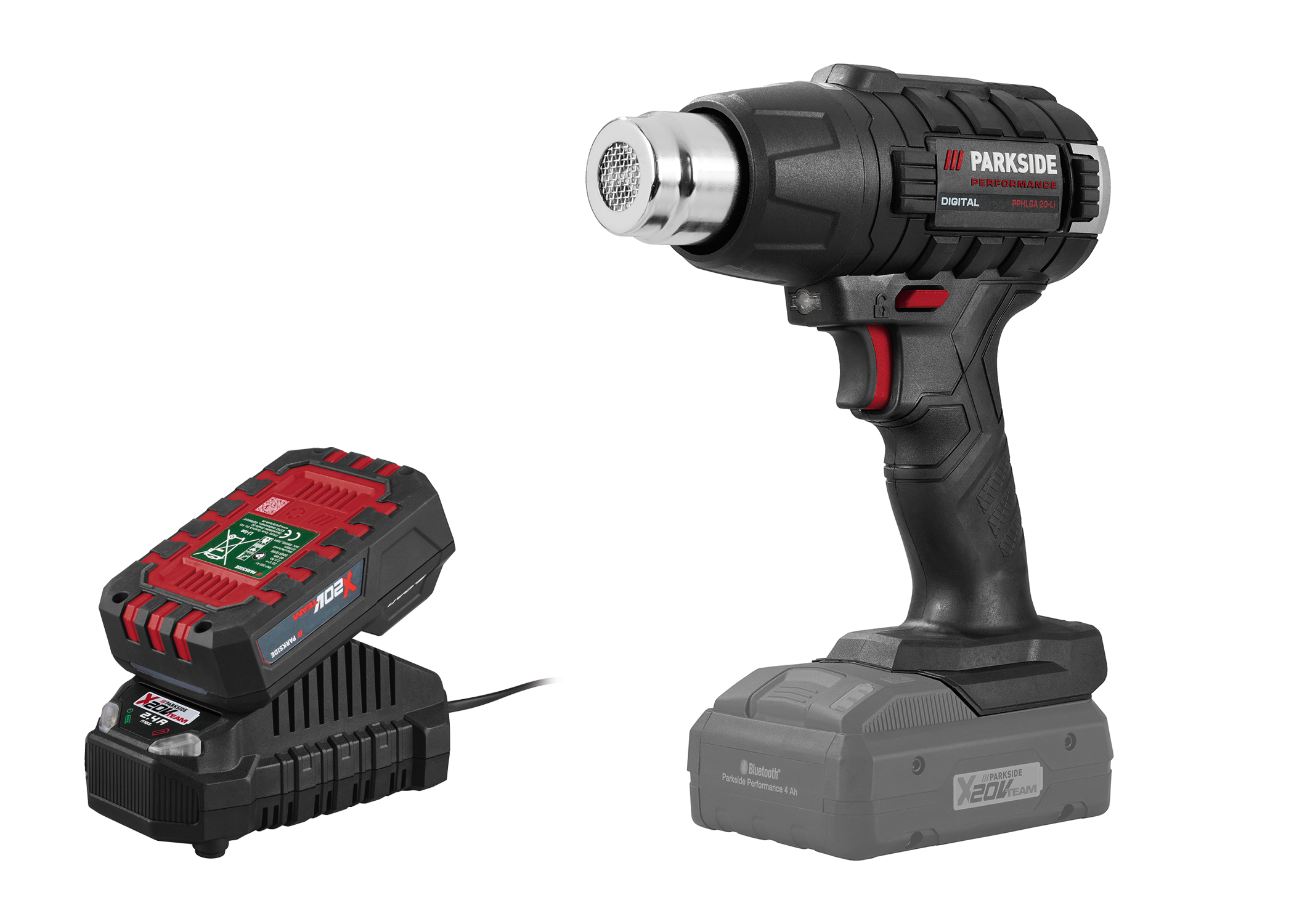 PARKSIDE PERFORMANCE Accu-heteluchtpistool 20 V, met accu 2 Ah en lader 2,4 A (4054599212135)