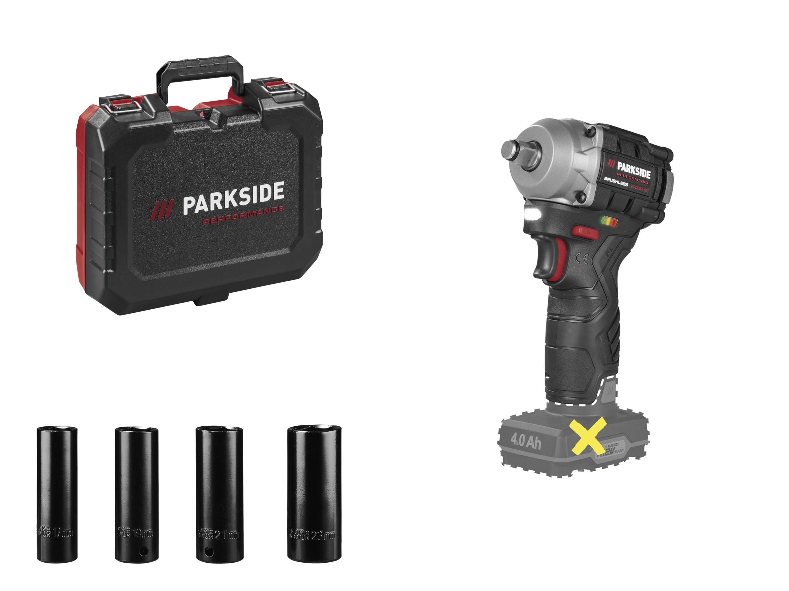 PARKSIDE PERFORMANCE Accu-slagmoersleutel 12 V 300 Nm, zonder accu en lader, incl. doppenset (4054599380001)
