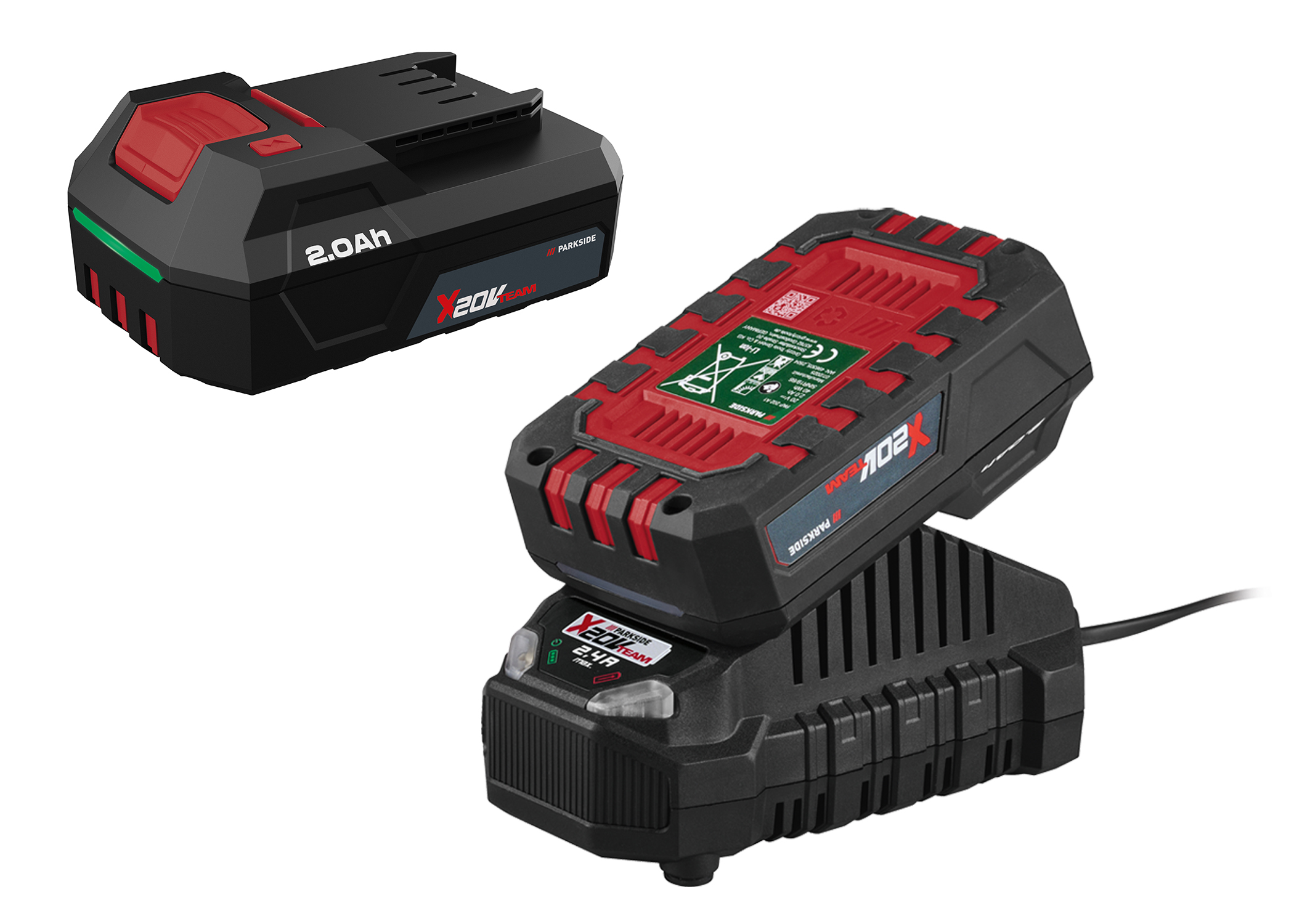 PARKSIDE Set van 2 accu's 20 V - 2 Ah en acculader 2,4 A (4054599111803)