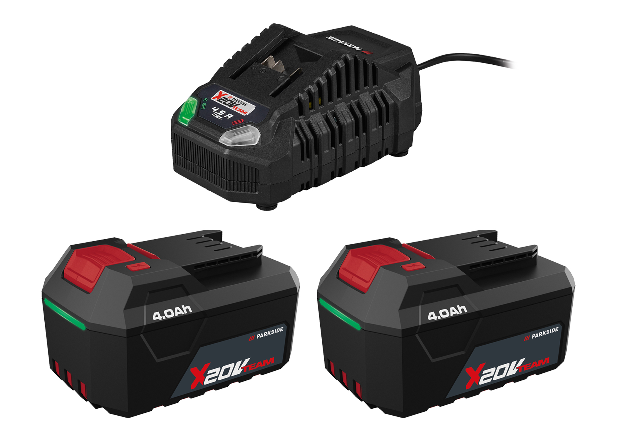 PARKSIDE Set van 2 accu's 20 V - 4 Ah en snellader - 4,5 A (4054599427669)
