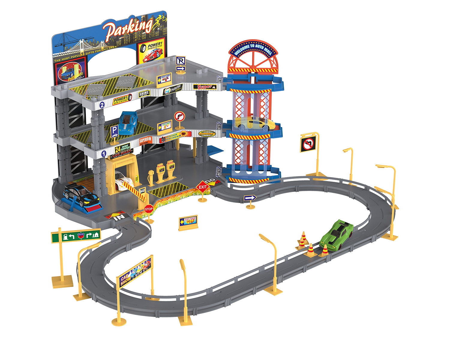 PLAYTIVE Racers City Parkeergarage, met 5 speelgoedauto's (4055334993265)