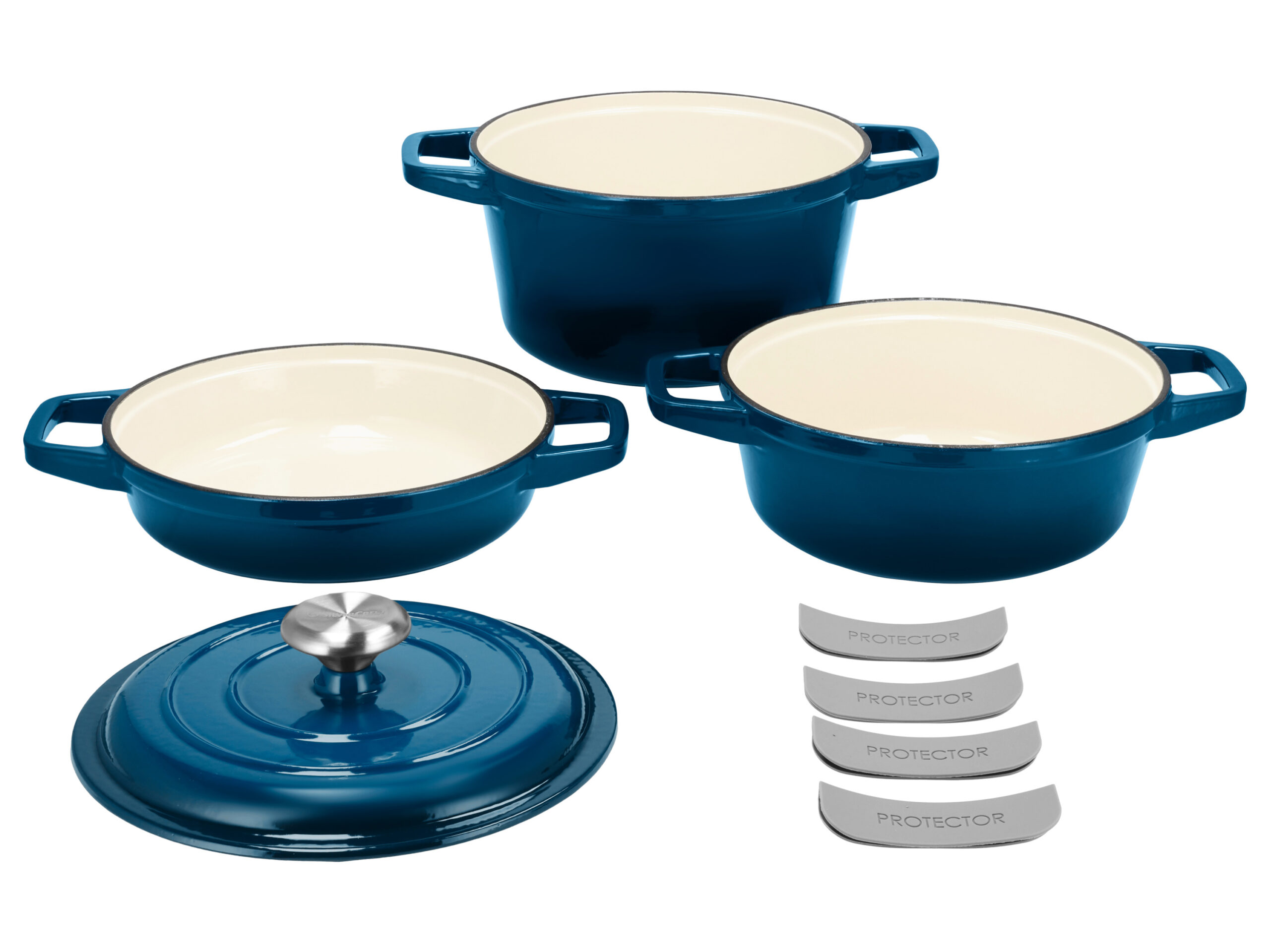 SILVERCREST Gietijzeren pannenset, 3 pannen, 1 deksel (Donkerblauw) (4054599415055)